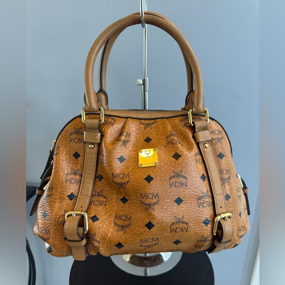 MCM Visetos Cognac Doctor / Boston HandBag - Authentic